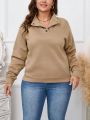 Plus Size Women's Button Half Placket Sweatshirt