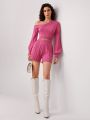 VERO DIAZ Asymmetrical Neck Lantern Sleeve Sweater & Knit Shorts