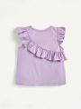 Cozy Cub 2pcs Baby Girls' Sleeveless Ruffle Trim Round Neck Top Set, Solid Color