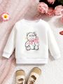 Baby Boy Cartoon Bear And Letter Print Thermal Lined Sweatshirt