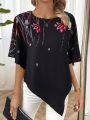 Women's Irregular Hem Shirt With Floral Print