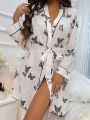 Women's Butterfly Printed Belted Robe