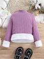 SHEIN Tween Girl Contrast Fuzzy Trim Mock Neck Thermal Lined Sweater