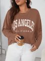 SHEIN Essnce Women's Large Size Monogram Drop Shoulder Long Sleeve T-shirt