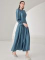 SHEIN Modely Ladies' Solid Color Lantern Sleeve Pleated Dress