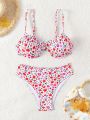 SHEIN Swim Mod Women's Split Swimsuit Set With Random Floral Print, Perfect For Summer Holiday And Beach Fun New Year