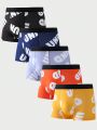 Men's Letter Printed Boxer Briefs (5 Pieces Set)