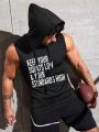 Men's Slogan Print Drawstring Hooded Sports Tank Top