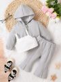 Baby Girl Solid Cami Top & Split Hem Flare Leg Pants & Hooded Jacket