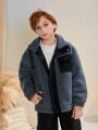 SHEIN Tween Boy Flap Pocket Teddy Coat