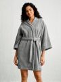 SHEIN Leisure Drop Shoulder Belted Teddy Lounge Robe