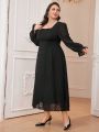 SHEIN Modely Plus Size Women'S Square Collar Lotus Leaf Sleeve Long Dress