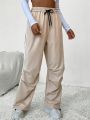 Pleated Straight-leg Drawstring Waist Pants