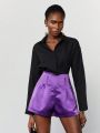 SHEIN BIZwear Ladies' Solid Color Shorts With Decorative Buttons