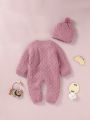 SHEIN Baby Girls' Sweater Crawling Clothes With Hat