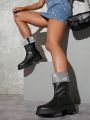 Faux Leather Lug Sole Zip-Up Lug Sole Boots