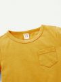 Cozy Cub 3pcs Newborn Infant Boys' Soft Knit Solid Color Decorative Pocket Short Sleeve Tops With Round Neck