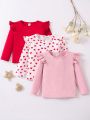 SHEIN Kids EVRYDAY Girls' Casual Soft & Warm Base Layer Heart Detail T-shirt, Single Piece, Versatile