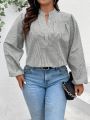 SHEIN Privé Women'S Plus Size Notched Collar Striped Shirt