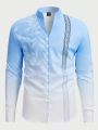 SHEIN Men Leaf Print Ombre Button Up Shirt