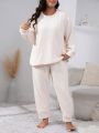 Plus Solid Rib-knit PJ Set