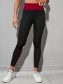 Yoga Basic Tri-Panel Yoga Leggings M-shaped Seam Booty Sculpt Tummy Control Gym Tights With Wide Waistband