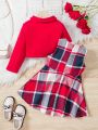 Girls' (Little) Plaid Dress And Jacket 2pcs/Set