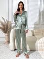 SHEIN Contrast Piping Satin PJ Set