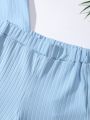SHEIN Kids EVRYDAY Little Boys' Plain Color Short Sleeve T-Shirt And Shorts Set