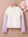 SHEIN Kids SUNSHNE Girls' Simple Color Block Sweater, Autumn / Winter New Arrival