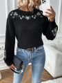 SHEIN LUNE Floral Pattern Drop Shoulder Sweater