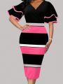 Plus Size Women's Striped Bodycon Dress