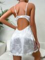 Floral Embroidery Contrast Mesh Panel Lace Trim Cami Nightdress