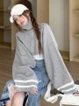 Dazy Star Striped Turtleneck Loose Fit Casual Sweater