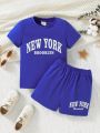 SHEIN Kids EVRYDAY Young Girl Letter Graphic Tee & Shorts