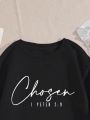 Plus Size Women's Oversized Letter Printed Drop Shoulder Sweatshirt