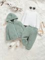 SHEIN Baby Boy Zip Up Hooded Teddy Jacket & Pants & Tee