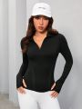 SHEIN Daily&Casual Women's Half Zipper Closure Thumb Hole Sports Sweatshirt