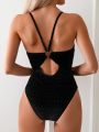 SHEIN Swim Chicsea Women's Full Print Round Neck Halter One-Piece Swimsuit With Open Back