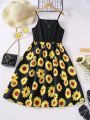 Teen Girls' Sunflower Print Spaghetti Strap Dress