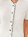 Ladies' New Fashion, Simple And Casual, White, Loose Long Pants Short Sleeve Buttoned Top, 2-Piece, Home Wear