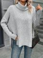 SHEIN LUNE Turtleneck Batwing Sleeve Split Hem Turtleneck Batwing Sleeve Sweater