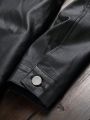 Manfinity LEGND Men's Pu Leather Collar Button-up Denim Shirt