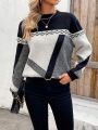 Color Block Round Neck Drop Shoulder Sweater Pullover