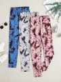 SHEIN Kids EVRYDAY Tween Girls Tie Dye Combination Of Casual Leggings And Long Pants 3pcs/Set