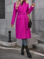 Lapel Neck Double Button Belted Overcoat