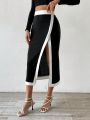 SHEIN Privé Women's High Side Slit Wrap Skirt