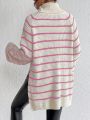 SHEIN Essnce Striped Pattern Turtleneck Raglan Sleeve Split Hem Sweater