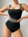 Women's Color Block Square Neck One-piece Swimsuit