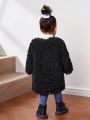 SHEIN Infant Girls' Casual Fleece Lined Solid Color Long Coat Made Of Corduroy